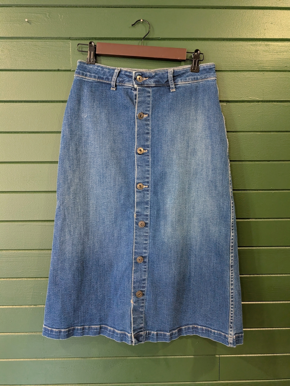 Blue Denim Button-Front Skirt